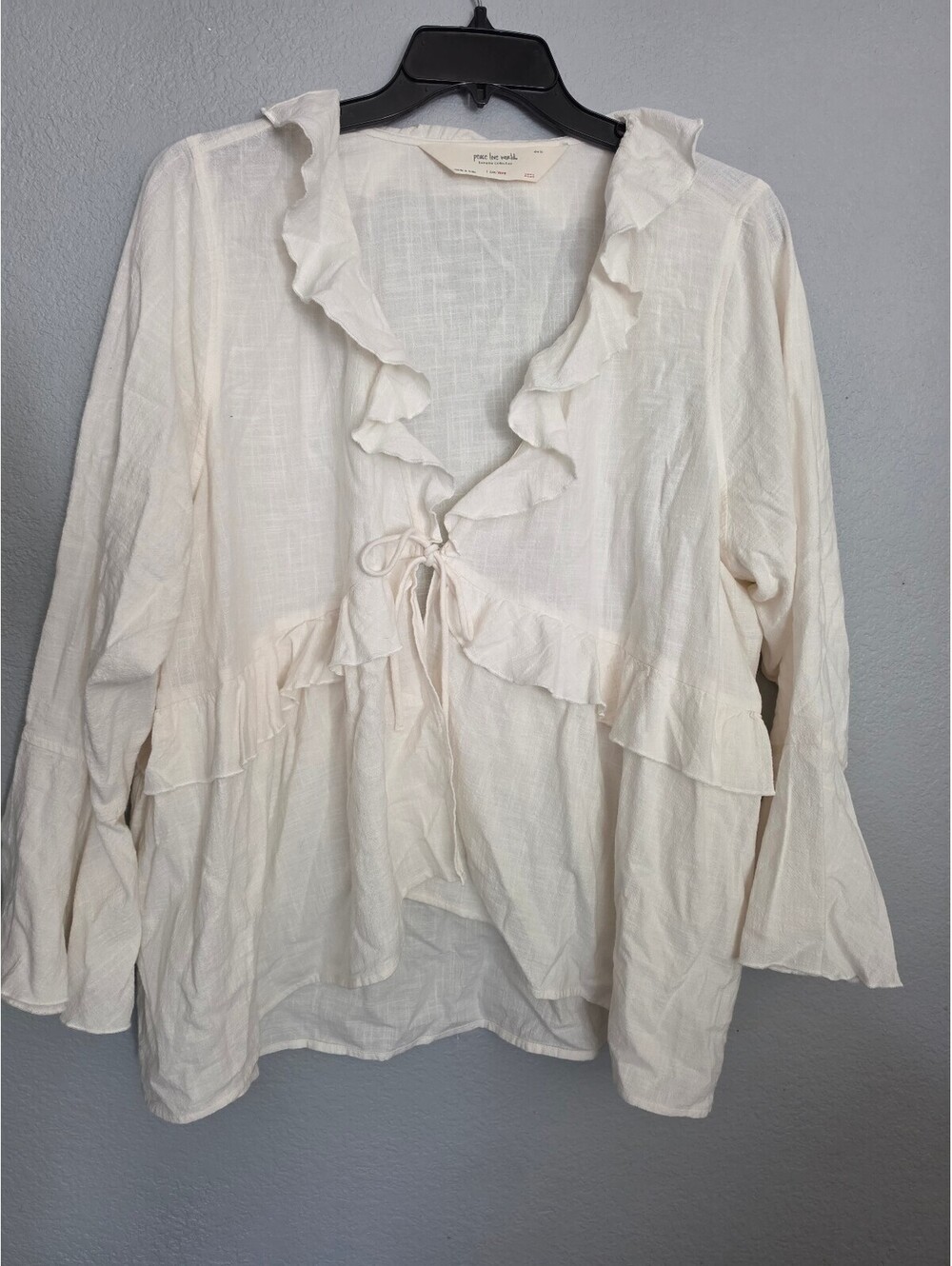 Peace Love World Boheme Collection Women's Ruffle Front Tie Blouse Size 2X